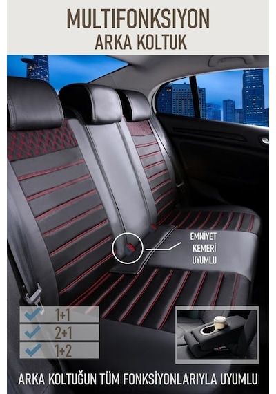 Alfa Romeo 159 Station Wagon Oto Koltuk Kılıfı Ön Arka Set Plus Serisi Siyah Kırmızı Fs
