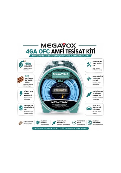 Megavox 4ga Ofc Bakır Amfi Kablo Seti - Tam Bakır Profesyonel Anfi Kablosu Seti 4ga