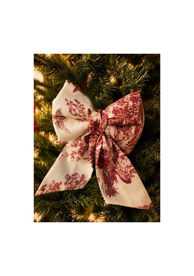 Mini Boy Bordo Desenli Kumaş Fiyonk Yılbaşı Çam Ağacı Süsü Dekoratif Kurdele Noel Ve Yeni Yıl Süsü 16 Cm Beyaz - Bordo - 918584831