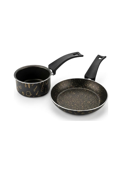 Master 2'li Ekonomik Set: 12 Cm Sosluk & 20 Cm Tava - Mutfak Desenli Gold Mastik Yanmaz Yapışmaz Set Diğer