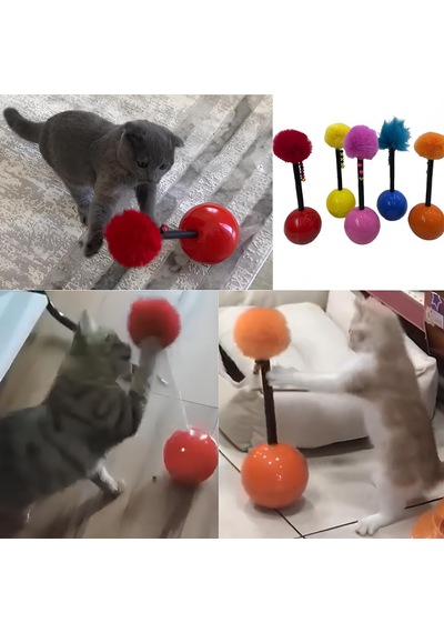 Dev Hacı Yatmaz Tüylü Zilli Kedi Oyuncağı 33 Cm Büyük Boy İnteraktif Kedi Oyuncağı Zilli Peluş Top Devrilmeyen Taban Avcılık İçgüdüsünü Destekler Ev Kedileri İçin Eğlence Oyuncağı
