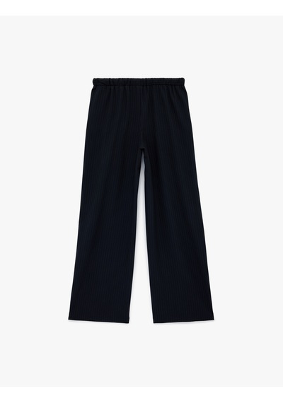Koton Beli Bağlamalı Cepli Çizgili Uzun Düz Geniş Paça Pantolon Lacivert Çizgili 6sak40057ew 7s2