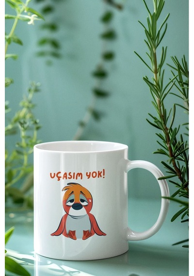 Uçasım Yok-kuş Baskılı Eğlenceli Komik Hediyelik Beyaz Kupa Bardak