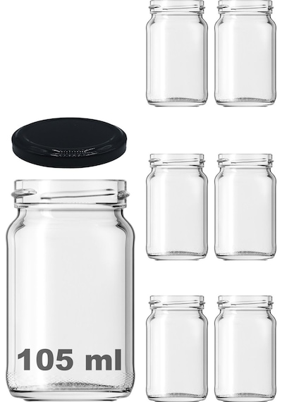 105 Ml Metal Siyah Kapaklı 105 Cc Cam Konserve Kavanoz 6 Adet