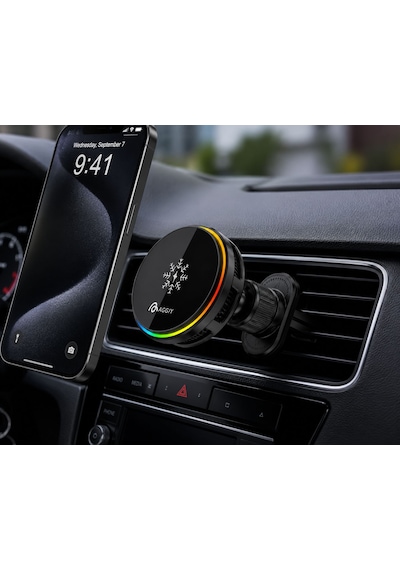 Aggiy Coolmag Soğutmalı 15w Magsafe Araç İçi Şarj Mıknatıslı Telefon Tutucu Izgara & Cam Montaj Kablosuz Şarj