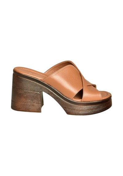 Fox Shoes U555931503 Taba Hakiki Deri Kalın Topuklu Kadın Terlik Taba-hakiki Deri
