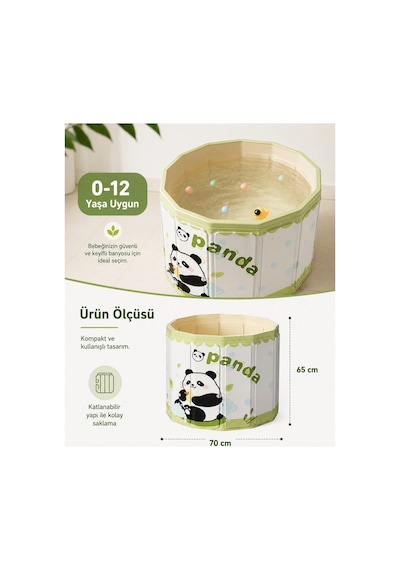 Baby Spa Panda Desenli Portatif Bebek Ve Çocuk Küveti - Katlanabilir Oyun Havuzu + Boyun Simidi