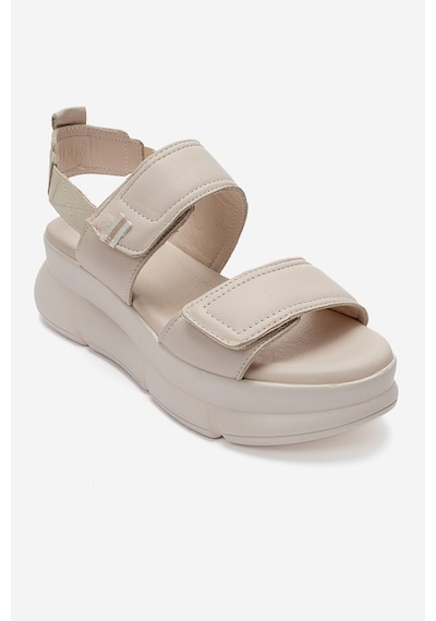 Luvishoes Celeste Krem Hakiki Deri Cırt Bantlı Kadın Kalın Tabanlı Sandalet