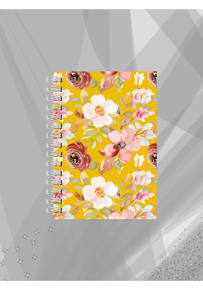 Sulu Boya Çiçekli Defter 60 Yaprak-120 Sayfa Çizgisiz Tel Spiralli Çok Renkli