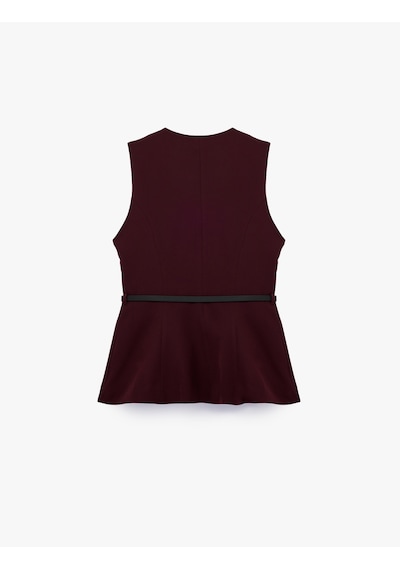 Koton Slim Fit Mücevher Düğmeli Bisiklet Yaka Kemerli Peplum Yelek Bordo 7wak20018uw
