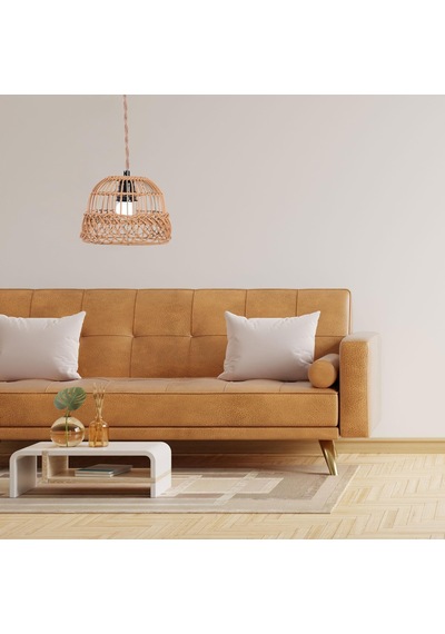 Suntek Magideal Rustik Rattan Örgü Retro Avize Işık Kapağı Ev Sarı