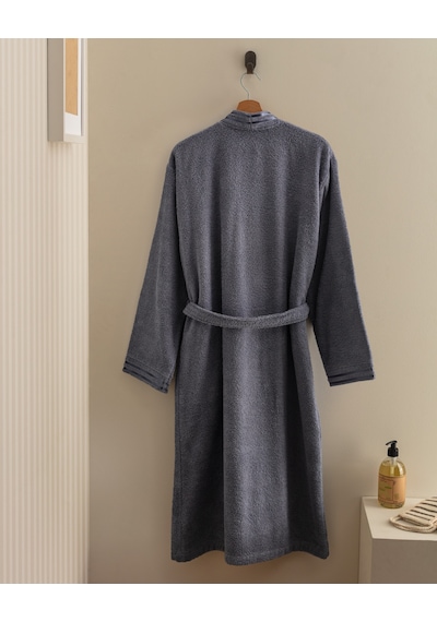 Madame Coco Maynor %100 Pamuk Floşlu Unisex Bornoz - Mavi 8684427305973 Çok Renkli