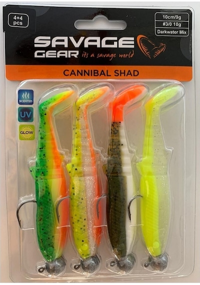 Savage Gear Cannibal Shad 10 CM 9 Gr+10 Gr 3/0 Dark Water 4+4 Adet Silikon Seti
