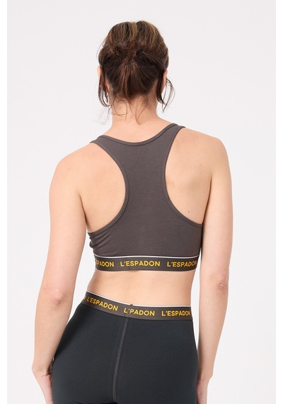 Racer Crop Top Racer Back Crop Top-3285 Kömür Gri Kahve