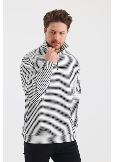Alexander Gardi Alexandergardı Çizgili Dik Yaka Fermuarlı Comfort Kalıp Sweatshırt Unı-00247 001