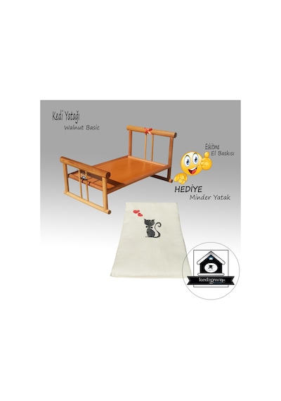 Kedigram Kedi Kulübesi Ahşap El Sanatları Walnut Basic Karyo Kedi Yatağı