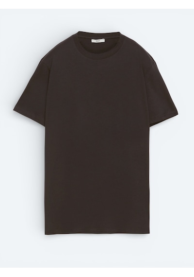 Kip Kahverengi Düz %100 Pamuk T-shirt kahverengi brown