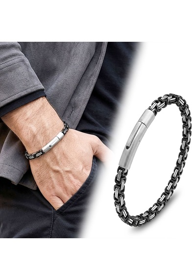 Premium Siyah&beyaz Tekli 4mm Kral Model Çelik Zincir Erkek Bileklik Çelik Kilit 31835b2d10 Siyah - Beyaz