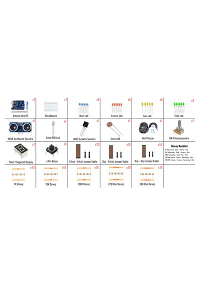 Arduino Set 24 Çeşit 126 Parça Ekonomik Başlangıç Seti