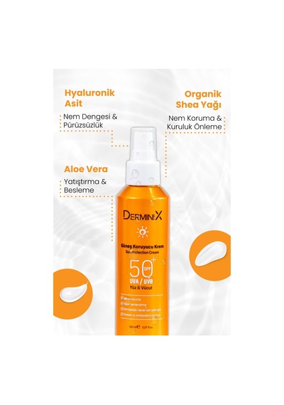 Derminix Yüksek Koruma Yüz ve Vücut Güneş Kremi SPF50+ 150 ML