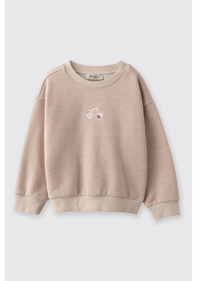Panço Kız Çocuk Nakışlı Sweatshirt Bej