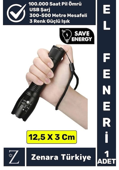 Profesyonel Kamp Avcı Güvenlik Okul Deprem Balıkçı Güçlü Işık 3 Mod Aydınlatma Şarjlı Mini El Feneri Çok Renkli