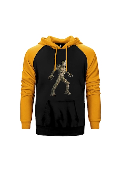 Galaksinin Koruyucuları Groot Sarı Renk Reglan Kol Kapşonlu Sweatshirt Sarı