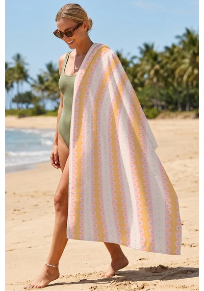 Çizgili Retro Fırfır Desenli Plaj Havlusu - Pastel Bohem Sarı Pembe Hızlı Kuruyan Mikrofiber Havlu Yumuşak Papatya Çizgili Retro Fırfır Desenli Plaj Havlusu - Pastel Bohem Sarı Pembe Hızlı Kuruyan Mikrofiber Havlu Yumuşak Papatya