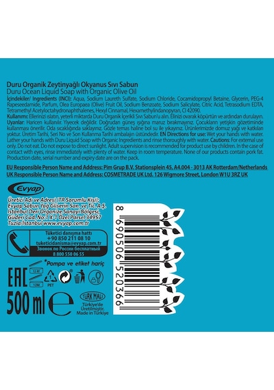 Duru Organik Zeytinyağlı Okyanus Sıvı Sabun 2 x 1500 ML + 500 ML