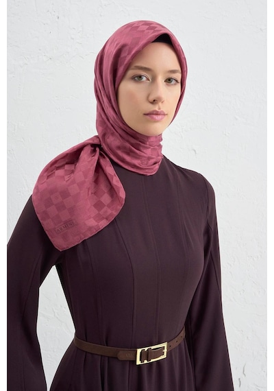 Armine Jakarlı İpek Pamuk Dama Eşarp - 4464 Bordo
