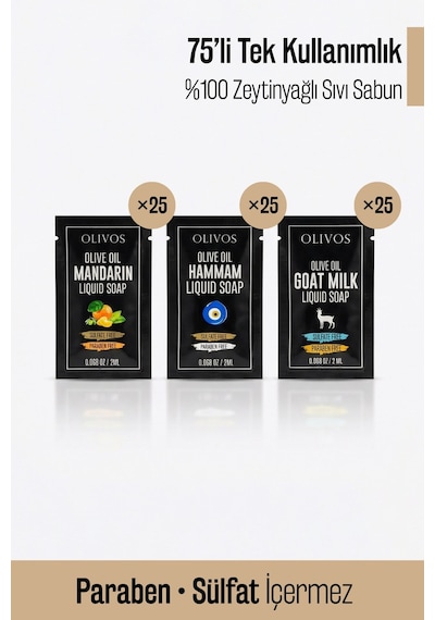 Olıvos Tek Kullanımlık Zeytinyağlı Sıvı Sabun 2 Ml X 75 Okul-seyahat-otel Paraben & Sülfat İçermez