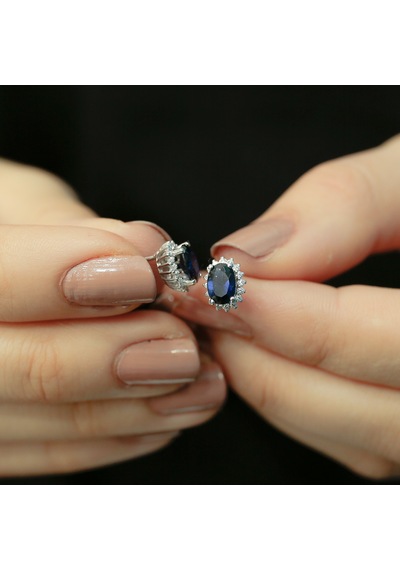 Lova Pırlantalı Oval Safir Anturaj Küpe -  3040014