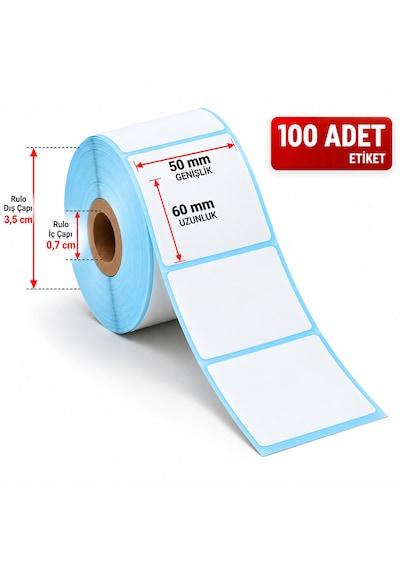 Ventus 50mmx60mm Termal Etiket 1 Rulo 100 Etiket