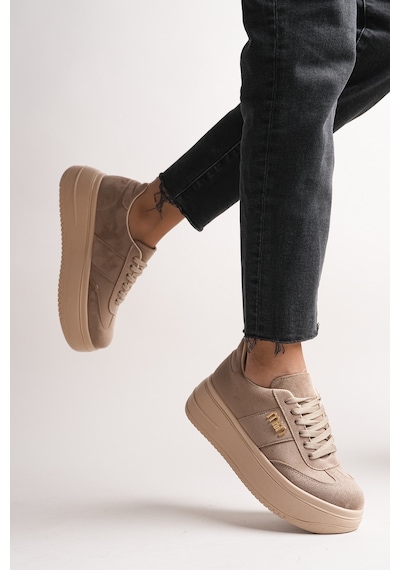 Bahrina Kadın Kalın Taban Tokalı Sneaker Vizon