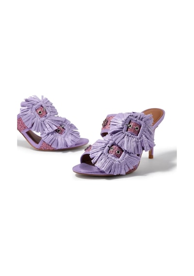 Kurt Geiger Raffia Buckle Lüks Tasarım Topuklu Sandalet Mor