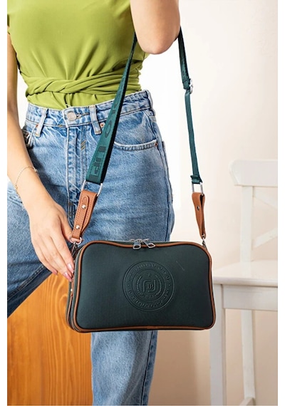 Just Polo Kadın Ayarlanabilir Askılı Su Geçirmez Lüks Omuz Çantası Shoulder Bag Ebat: 16 X 26 Cm Yeşil - Taba