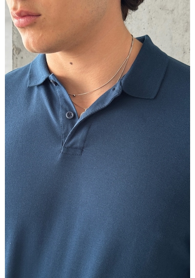 Erkek %100 Pamuk Düğmeli Polo Yaka T-shirt Lacivert