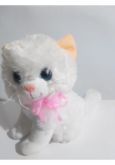 Oyuncak Pelüş Miyavlayan Kedi Papyonlu 30 Cm Beyaz