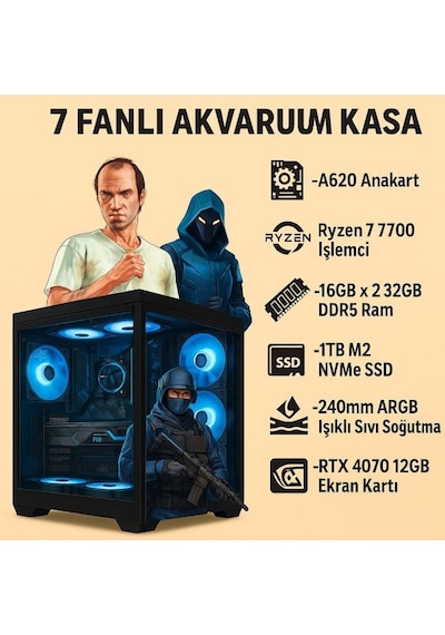 Ramtech PROXY R7-7700 32 GB 1 TB M.2 SSD 12 GB RTX4070 Free Dos Masaüstü Oyuncu Bilgisayarı