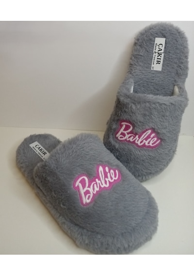 Huzurlu Adımlar Barbie Peluş Terlik Gri