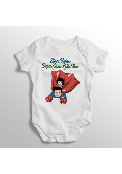 Tuğbababy Süper Babam Doğum Günün Kutlu Olsun Yazılı Baskılı Bebek Zıbını Beyaz