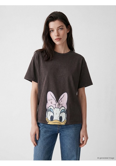 Lcw Comfort Kahverengi Daisy Duck Baskılı Kadın Tişört