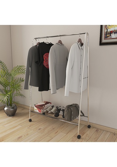 Metallica Concept Tekerlekli Oval Askılık Ayaklı Askılık Konfeksiyon Butik Askılık Krom Metalik