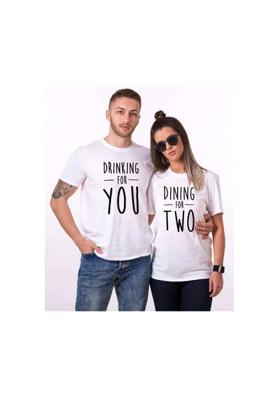 Tshirthane Drinking For You Dining For Two Sevgili Tshirt Kombin Beyaz