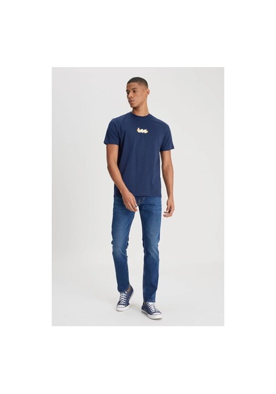 Loose Fit Erkek Lacivert Bisiklet Yaka Tişört