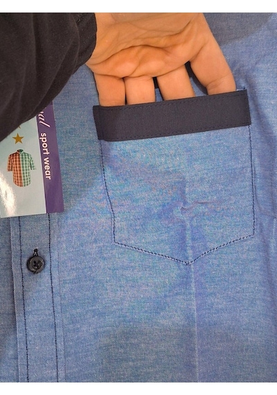 Rival M Slim Fit Yumuşak Yakalı, Biye Düğme Detay Mavi Kısakollu Düz Erkek Gömlek