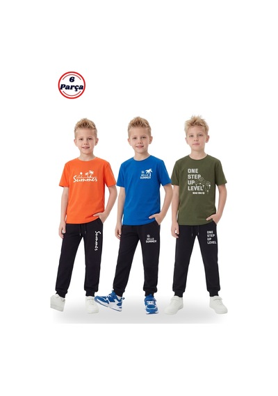 Panios Kids 3'lü Yuvarlak Yaka Baskı Detaylı Erkek Detaylı 6 Parça Erkek Çocuk Alt Üst Takım Turuncu - Haki Panios Kids 3'lü Yuvarlak Yaka Baskı Detaylı Erkek Detaylı 6 Parça Erkek Çocuk Alt Üst Takım Turuncu - Haki