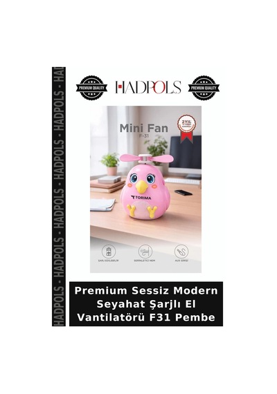 Premium Sessiz Modern Seyahat Şarjlı El Vantilatörü F31 Pembe