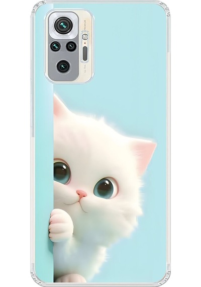 Xiaomi Redmi Note 10 Pro Uyumlu Şeffaf Kılıf 2 Peluş Kedi Tasarımlı