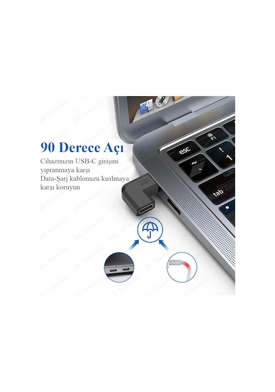 90 Derece L Tip Sağ Ve Sol Açılı Usb C Type-c Erkek - Dişi Adaptö